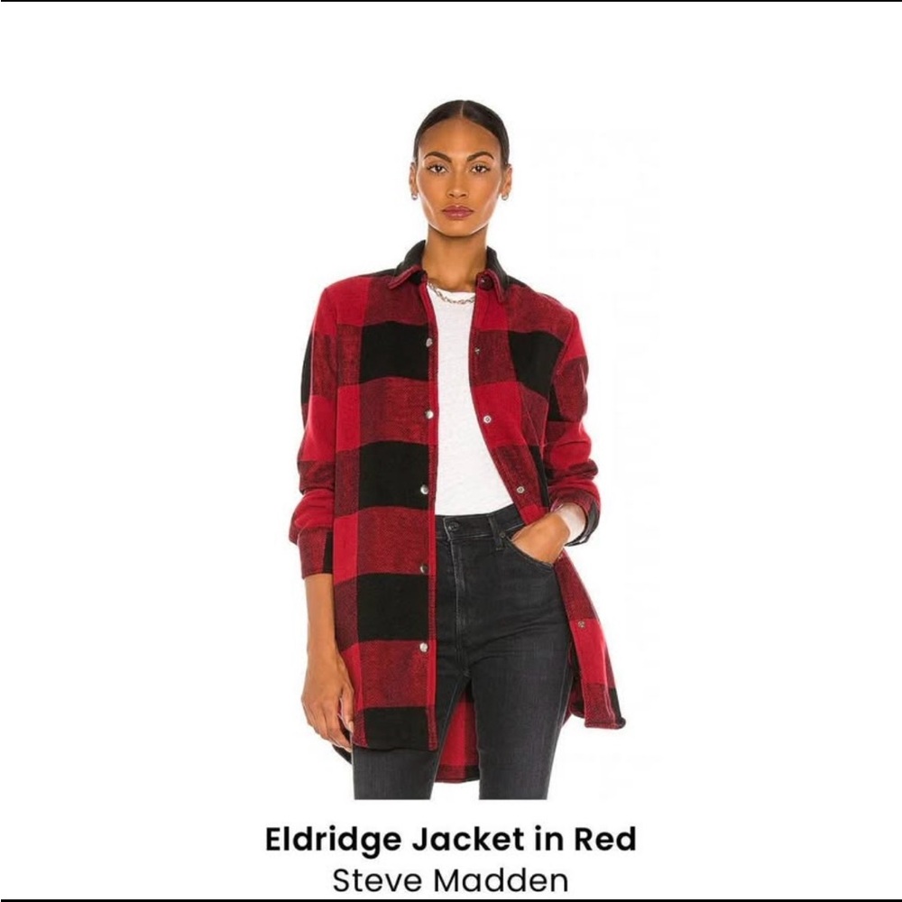 Steve Madden Red and Black Plaid Utility Jacket
